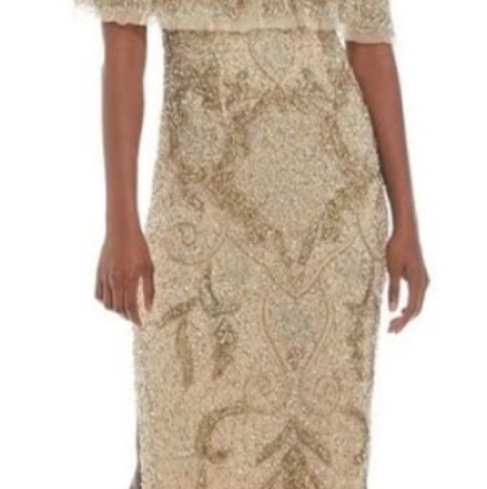 Aidan Maddox Cold Shoulder Beaded Formal Gown